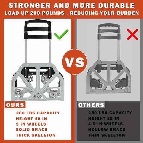 200LB Stair Climbing Cart, Folding Hand Truck Dolly, Grocery Shopping Cart with Mute Wheels, Aluminum Hand Truck for Luggage, Travel, Shopping