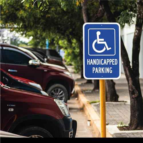 OLANZU (4 Pack) Handicapped Parking Sign 18" x 12" - 0.060 Rust Free Aluminum Thickness - Metal Handicap Parking Sign - UV Protected & Weather Resistant