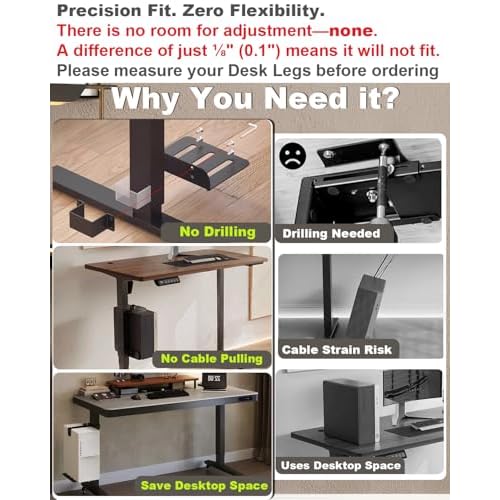 Under Desk PC Mount - No Drilling 40 lb Capacity, CPU Holder Under Desk, Adjustable Height and Width, Clamp-on Desk Leg PC Mount for Standing Desks (Fits 80mm¡¿50mm Legs), with Non-Slip Pads, Black