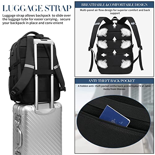 PUSLOM Extra Large Travel Laptop Backpack for Men 55L,Water Resistant 18.4 inch Big Business Laptop bags with USB Charging Port,TSA Friendly Anti Theft Computer Bag for Work College,Blue