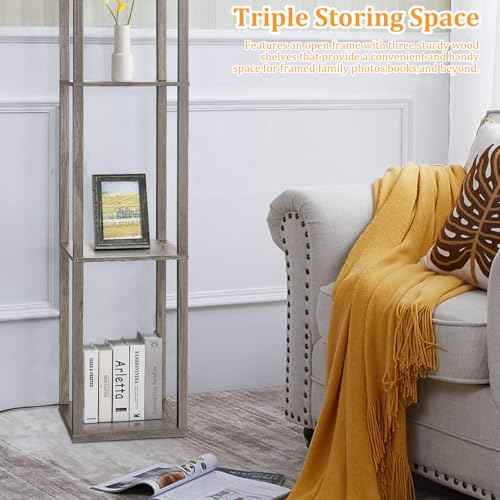 Floor Lamp with Shelves£¬Wood Corner Floor Lamps for living room tables with 3 CCT LED Bulb,Modern Display Bookshelf Nightstand Lamps,Column Standing Lamp for Bedroom Office Home Decor-Rustic Wood