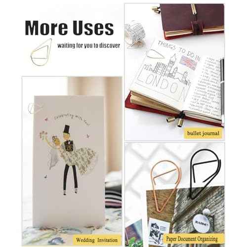 200 Pcs Teardrop Paper Clips Bulk,Stainless Steel Rust-Resistant Paperclips for Wedding Invitations, 3X Stronger Hold with Mirror Polish (Gold, 1inch)