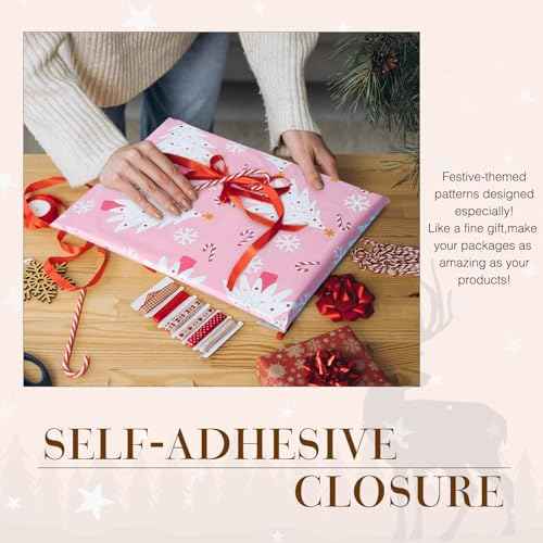 Metronic Christmas Poly Mailers 10x13 20Pack, Pink Xmas Tree Shipping Bags for Clothes, Self Adhesive Shipping Envelopes for Small Business,Waterproof Mailers Poly Bags for Holiday Shipping,Packaging