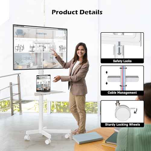 BONTEC Mobile TV Stand with Tilt Function, Rolling TV Stand for 23-60" LED, LCD, OLED TVs, Holds up to 88lbs, Max VESA 400x400mm, Adjustable Media Shelf (White, 17.1x15.1x53.1 in)