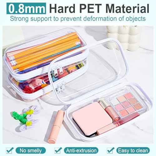 15 Pcs Clear Hard Shell Zipper Case Plastic Bins Transparent Double Zippers Hard Pouch Clear Plastic Storage Box Containers for Building Blocks Cosmetics, Puzzles(7.5 x 4 Inches)