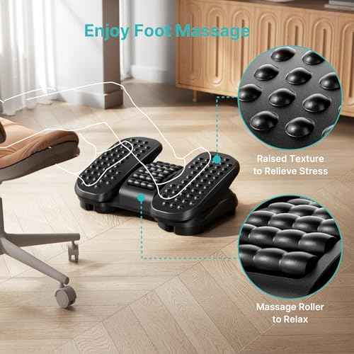 Foot Rest Under Desk with Massage Texture and Roller, Ergonomic Foot Stool with 2 Height Position, Adjustable Foot Rest for Under Desk at Work, Black