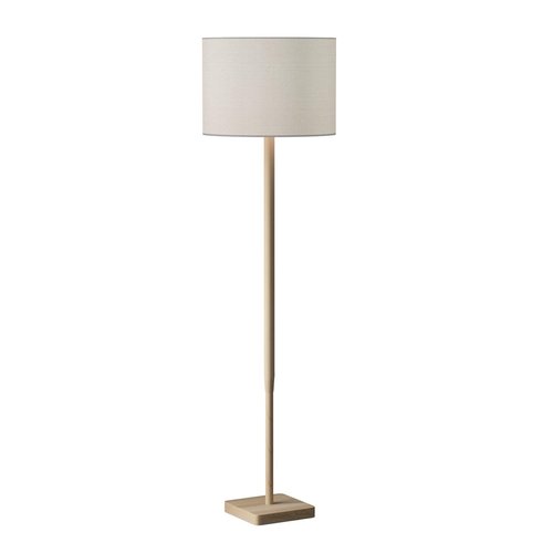 Adesso Floor Lamp with Natural Rubberwood Base and White Linen Lampshade – 3-Way Adjustable Brightness, Lamp for Bedroom, Living Room, and House Décor, 58.5” x 16”