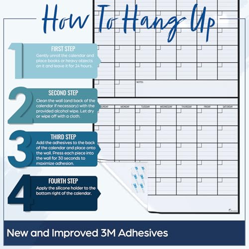 (2 PK) 3 Month Dry Erase Calendar for Wall, 40x17, 3 Month Wall Calendar Dry Erase, Big White Board for Office, Home & School, Erasable Whiteboard, Monthly Undated Reusable White Board Planner