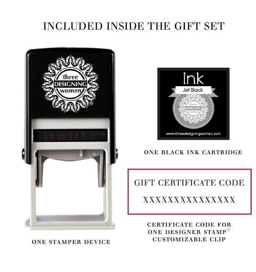 Three Designing Women Custom Designer Self-Inking Stamp (Custom Gift Set)