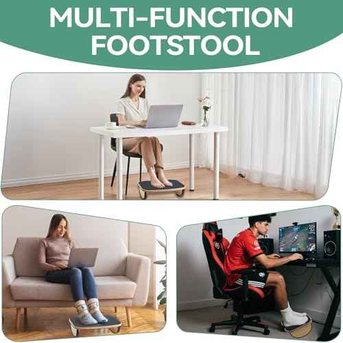 Wood Foot Stools for Under Office Desk,Ergonomic Rocking Footrest with All-Non-Slip Mat,Foot Rest for Under Desk at Work,Feet Support Leg Under Stools Footrest for Home Office Gaming