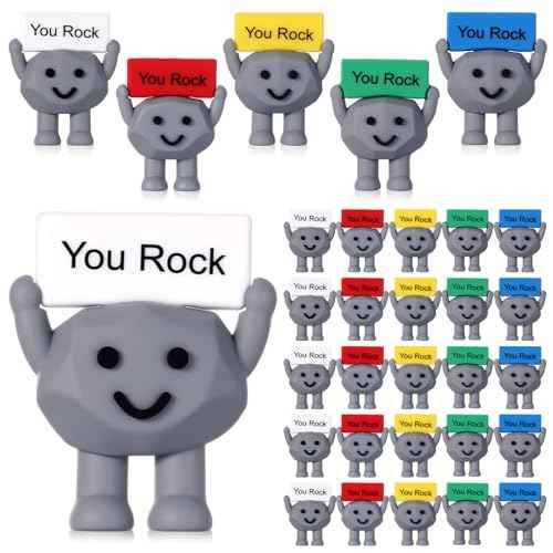 Gejoy 25 Pcs Mini Rubber You Rock Toys Positive Gifts You Rock Mini Figurines Decorations and Encouragement Birthday Motivational Gifts for Colleague Staff Teacher