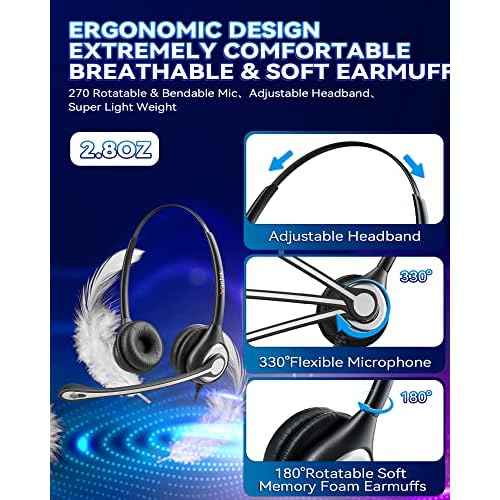 Wantek Corded Telephone Headset Mono w/Noise Canceling Mic for Avaya Aastra Allworx Adtran Alcatel Lucent AltiGen Comdial Digium Gigaset InterTel Mitel Plantronics MiVoice Landline Deskphones