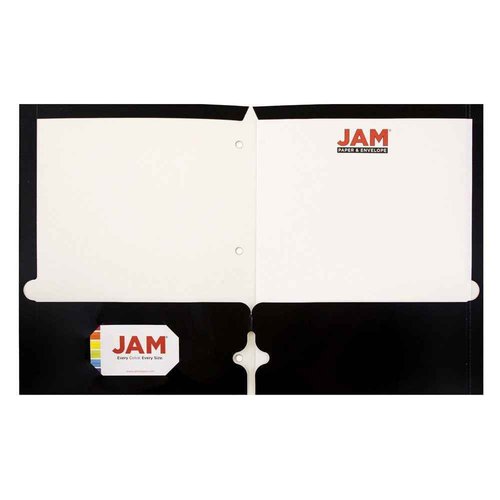 JAM PAPER Laminated Two Pocket Glossy 3 Hole Punch School Folders - Letter Size - High Gloss Black - Bulk 50/Box