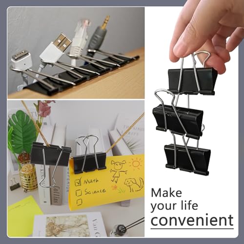 DSTELIN 1.6-Inch Large Binder Clips (24 Pack) Black – Heavy-Duty Paper Clamps, 41mm Width, 18mm Capacity