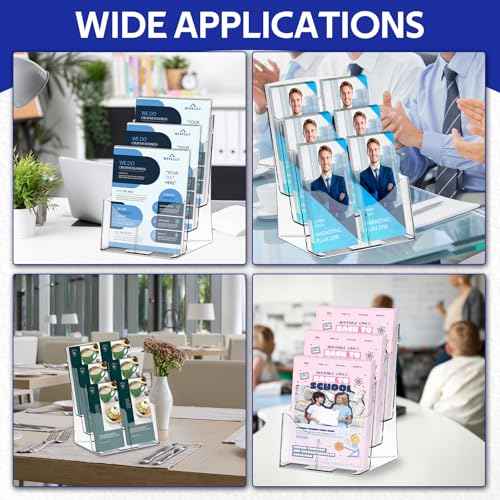 MYFULLY 3 Tier Acrylic Brochure Holder 8.5 x 11 Inch 2 Pack, Clear Literature Display Stand with Removable Divider for 4 x 9 Inch Pamphlets, Multi-Purpose Wall Mount or Countertop Organizer