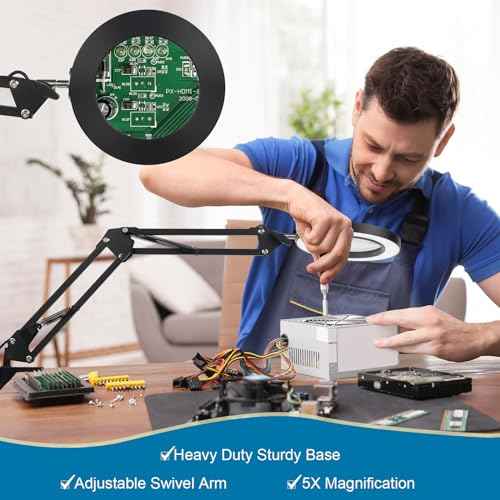 2-in-1 LED Magnifier Desk Lamp with Clamp,Magnifying Glass with Light and Stand,3 Color Modes Stepless Dimming, for Home Office Close Work, Repair, Crafts, Reading,Sewing