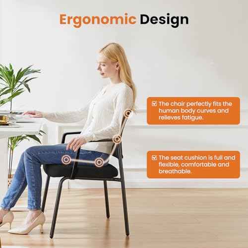 Sweetcrispy Stackable Mesh Guest Reception Chairs - Ergonomic Lumbar Support for Waiting Conference Meeting Room, Office School Lobby and Church, Space Saving, Black