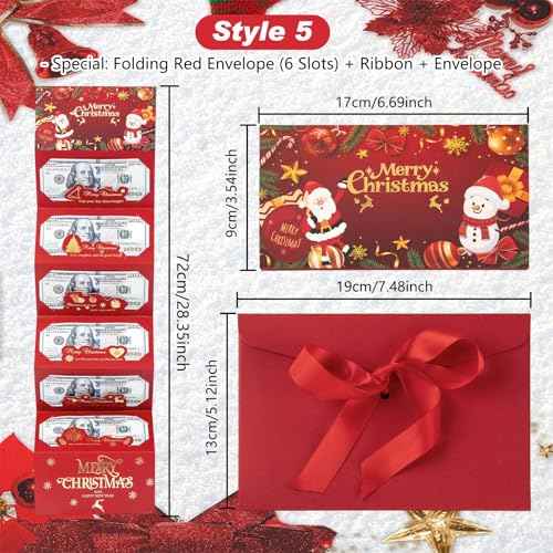 5Pcs Cash Surprise Envelope Xmas With 10 Slots,2026 ChristmasMoney Holders for Cash,Upgrade Surprise Card Holder Christmas Cashs Envelope with Money Clip,DIY Gift Card Holders Xmas Party Supplies