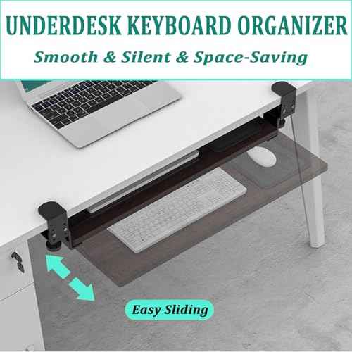 2 Set of Keyboard Tray Under Desk Clamp and Rail Set for DIY Custom Wooden Keyboard Trays (Tray Not Included), Under Desk Pull Out Sliding Track with Sturdy C Clamp Keyboard Holder Hardware (Black)