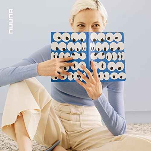 nuuna Notebook A5+ | Graphic L - Eyes On You | 3.5 mm Dot Grid | 256 Numbered Pages | 120 g Premium Paper | Blue Leather | Sustainably Produced in Germany