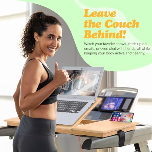 Houseables Treadmill Desk Attachment, Treadmill Desk Workstation, Laptop Holder, Laptop Stand, Desktop Table Attachment, Tray, Adjustable Table Top, Computer Stand, Universal Mount, Bamboo, 34" x 12"