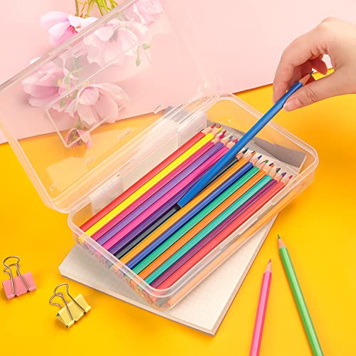 Tamaki White Plastic Pencil Box with Large Capacity, Clear, Stackable, 8.1 x 4.7 inches