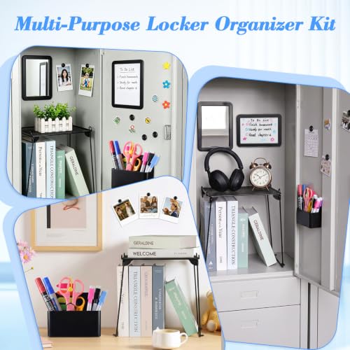 Fippy Black Locker Organizer Kit with Shelf, Magnetic Mirror & Whiteboard