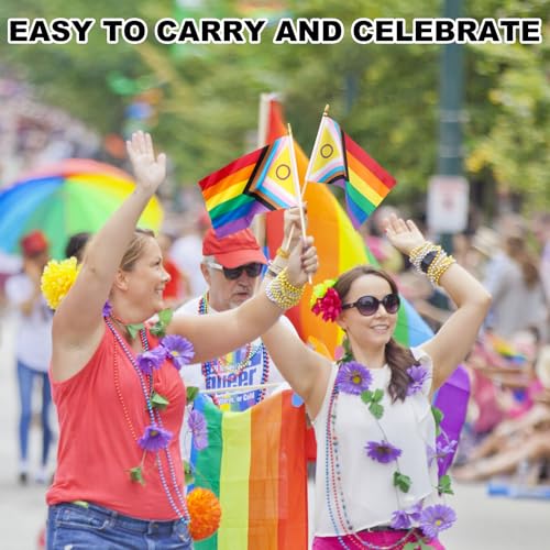 50 Pack Small LGBTQ Progress Rainbow Pride Flags 5x8 Inch Handheld Decorations