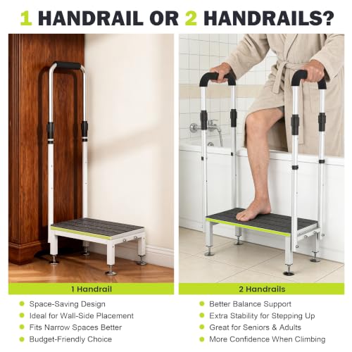 DEPSUNNY 1-Step RV Stool with 2 Handrails, Adjustable Heights for Elderly