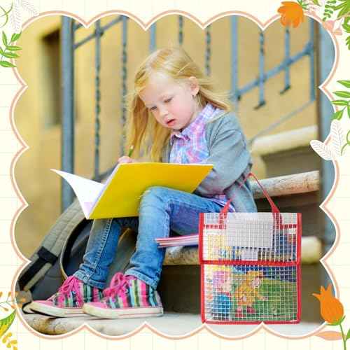 Teling 12 Pack Thick Mesh Clear Book Pouches for Classroom 10 x 12 x 1.57" Waterproof Library Pocket with 24 Blank Name Card Plastic Book Bag for Classroom School Student Office Organizer Supplies