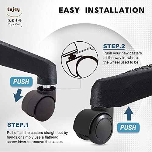 Enjoy Caster | 3 Inch Office Chair Casters for Herman Miller Aeron Steelcase Leap Chair | Dual Injection Polyurethane Wheels for Hardwood Floors | Universal Stem Size 7/16" Office Chairs (7506BUB-16)