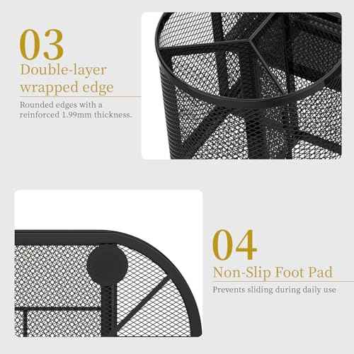SUPEASY Mesh Desk Organizer, Desk Organizers and Accessories, Pen Holder with Drawers, Pencil Holder for Desk with 2 Drawer for Office Supplies, Black