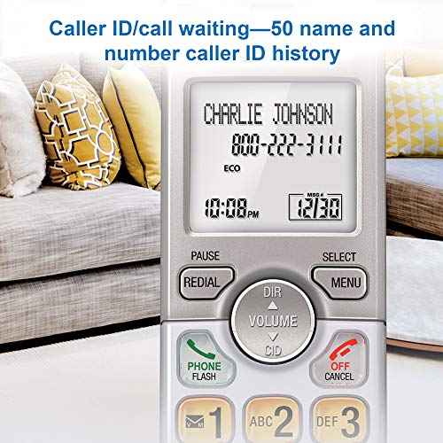 AT&T EL51103 - DECT 6.0 Cordless Home Phone. Full-Duplex Handset Speakerphone, Backlit Display, Lighted Keypad, Caller ID/Call Waiting, Phonebook, Eco Mode, Voicemail Key, Quiet Mode.