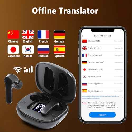 Language Translator Earbuds, Two Way Real-time Translation Device with 144 Languages Bluetooth Online Voice Translation, High Accuracy, Fast Reaction and Noise Reduction (Dark Black)