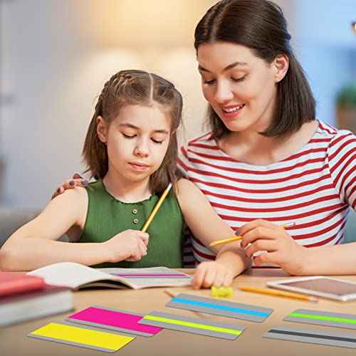 48-Piece Guided Reading Strips - 3-Style Highlighter Strips & 8-Colored Reading Overlays with Transparent Highlighter Stick Tabs & Bookmark for Dyslexia