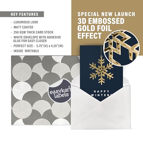 54 Christmas Greeting Cards | 3D Gold Foil & Embossing Designs | 6 Assorted Designs with Envelope | 5.5 x 4 Inch with Sentiments Inside| Merry Christmas Cards with Seal Stickers For Friends , Family