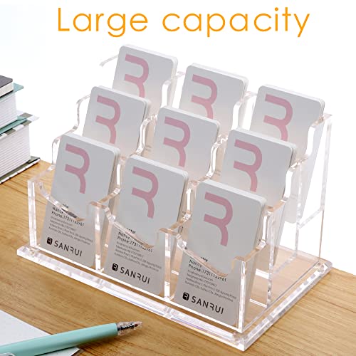 SANRUI Vertical Business Card Holder for Desk£¬Clear Acrylic Business Card Display Stand£¬9 Slots 3 Tier £¬Holds 450 Cards