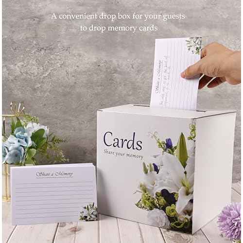 Guest Book Set, Funeral Guest Book, Includes: Guestbook with 100 Pages, 60 Memory Cards, Ball Pen+Pen Stand, Table Sign, Card Box, Celebration of Life Guest Book, Memorial Guest Book