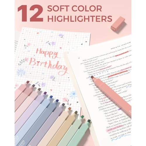 Four Candies 56 PCS Aesthetic School Supplies with Cute Pencil Case, 6 Multicolor Pen, 12 Pastel Highlighters, 5 Gel Pens Black Ink, 9 Mechanical Pencils for Student Stationary Set Preppy Stuff (Pink)