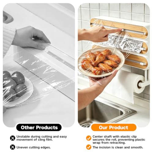 4-in-1 Magnetic Kitchen Wrap Dispenser with Cutter & Paper Towel Holder