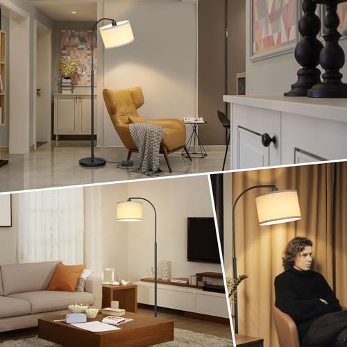 Boncoo Modern Floor Lamp for Living Room, Arc Floor Lamp with Adjustable Hanging Shade, Black Light with Pedal Switch for Bedroom Study Room, 9W 3000K LED Bulb Included