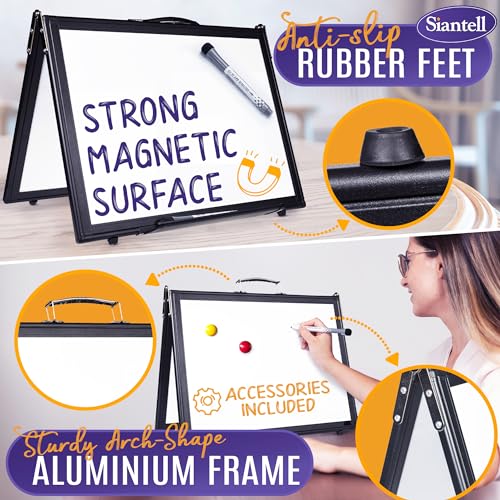 Small Dry Erase White Board ? Magnetic Desktop Whiteboard - 16x12 inch 4 Sides Portable Whiteboard for Kids - Tabletop Mini Easel with Cover Bag for Office Desk, Students, Teachers