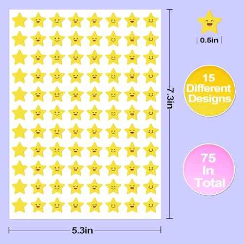 Student Reward Stickers£¬Teacher Essentials, Teacher Supplies£¬6600PCS Incentive Stickers£¬75 Sheets of 15 Different Incentive Stickers£¬Star Stickers, Star Shaped Stickers (Coloration-1)