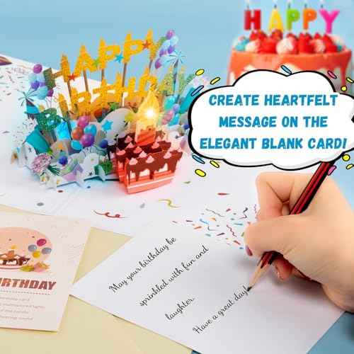 Lupow 3D Pop Up Musical Birthday Cards with Lights & Blowable LED Light Candle ? Interactive Singing Happy Postcards Birthday Decorations Greeting Cards Birthday Cards for Women, Men, Mom, Wife, Husband, Boy, Girl