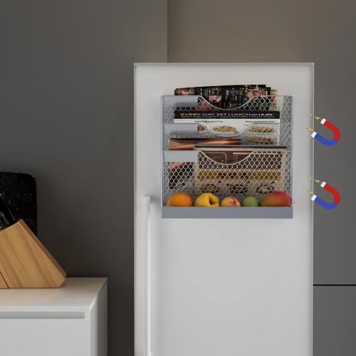 JINGWAYS Magnetic Magazine Holder,File Organizer, Magnetic File Holders,4 Tier Magnetic Paper Holders for File Cabinet,Whiteboard,Refrigerator,Home Office,No Drilling Magnetic Mail Holder