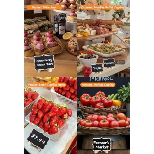 Herda 18 PCS Mini Chalkboard Signs with Easel Stand, Wooden Blackboard Labels for Wedding Celebration, Name/Place Cards, Food Labels for Party Buffet, Reusable Signs/Message Boards/Table Numbers etc.