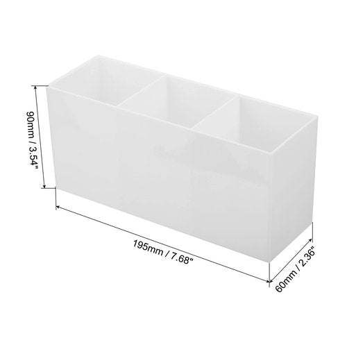 PATIKIL 3 Compartments Clear Acrylic Pen Holder, 2 Pack Pencil Holder Pen Organizer Pencil Cup Makeup Brush Holder Square for Countertop Desk, White