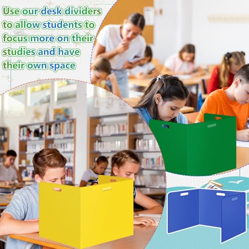 ZSMKJIAYE 24 Pcs Muticolored Desk Dividers, Foldable Privacy Panels for Students (17.3x14 in / 14x13.5 in) Classroom