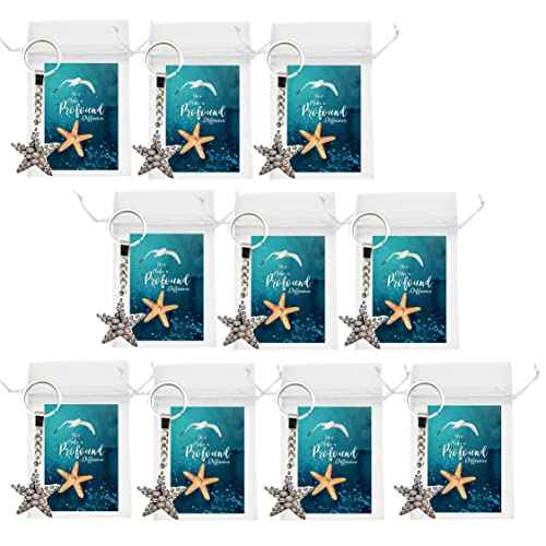 Smiling Wisdom - 10 Bulk Starfish Story Appreciation Gift Sets (30 Pcs Total) Inspire Uplift Team Staff Employees Students Volunteers - Profound Difference - Teal Cards - Hollow Starfish Keychain
