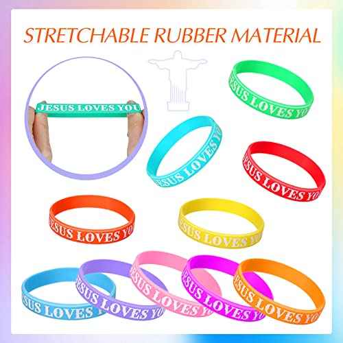 Lewtemi 100 Pcs Jesus Loves You Bracelet Bulk Silicone Christian Bracelet Colorful Rubber Wristbands Motivational Rubber Wristbands for Men Women Party Favors(Multicolor)